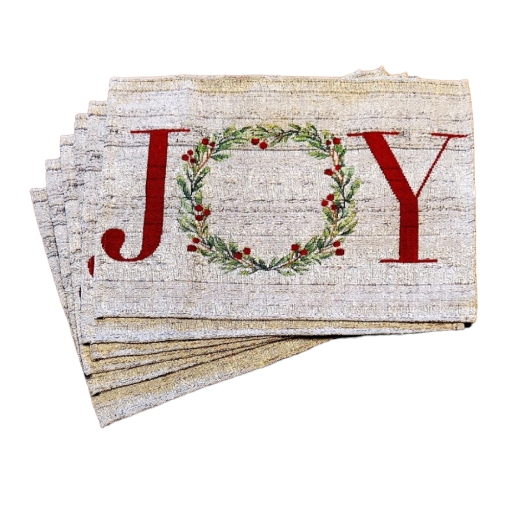 Set of 6 Christmas JOY wreath placemats in GREAT condition